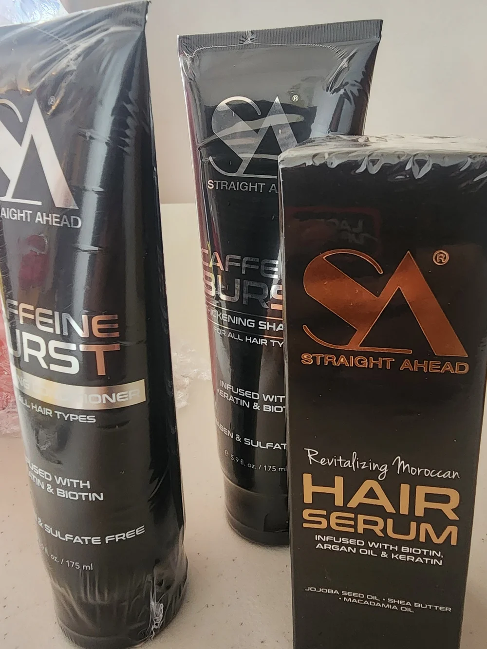 Caffeine Burst Thickening Shampoo - Black. Box containing 6 products: 2 shampoos